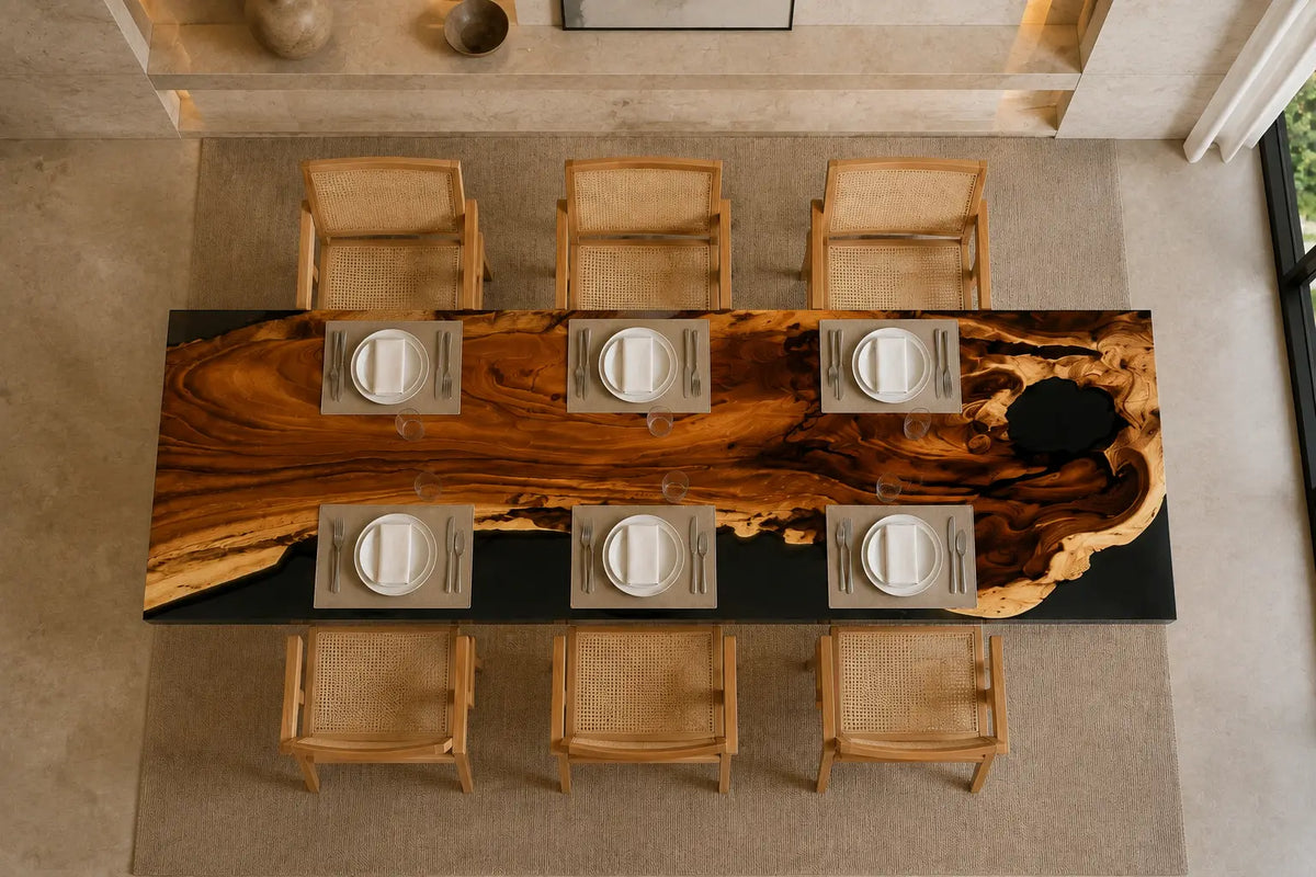 Onyx Divide Opaque Black Epoxy River Walnut Dining Table DT50
