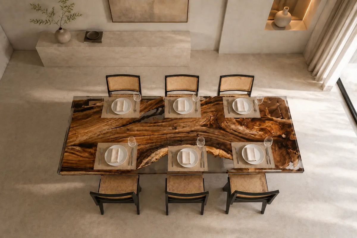 Crystal Rails crystal clear epoxy river walnut dining table DT51