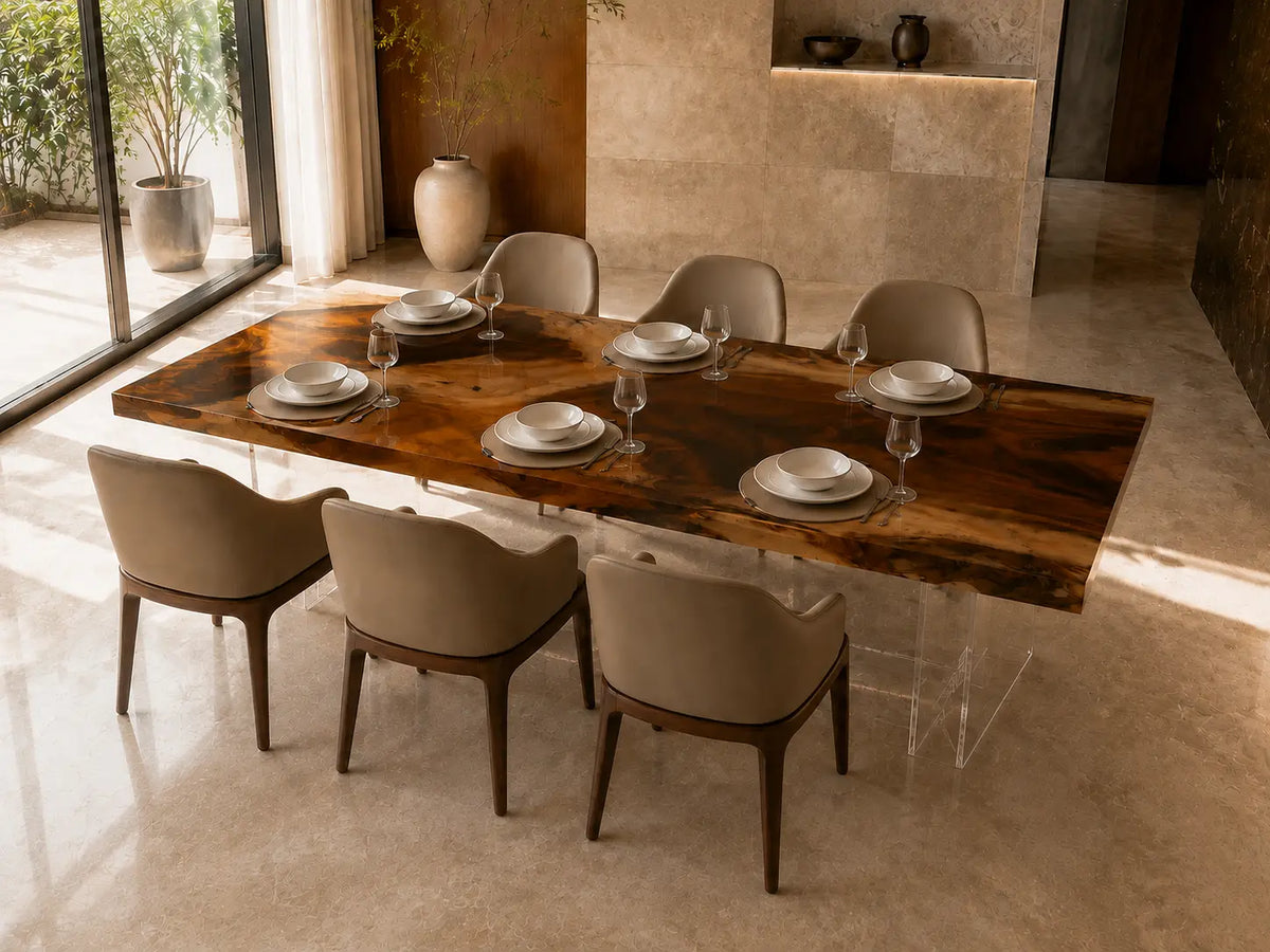 Smoked Grove smoky transparent gray epoxy walnut dining table DT52