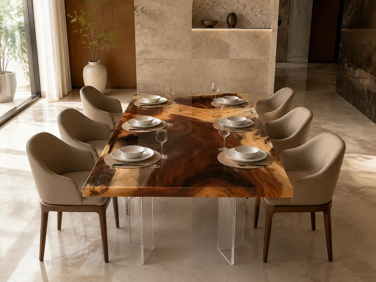 Smoked Grove Smoky Transparent Gray Epoxy Walnut Dining Table DT52