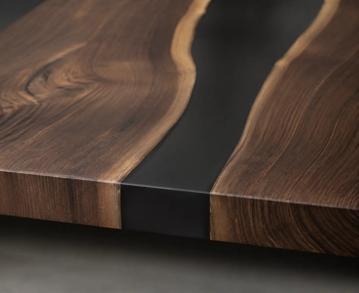 Onyx Ribbon Opaque Black Epoxy River Black Walnut Dining Table DT53