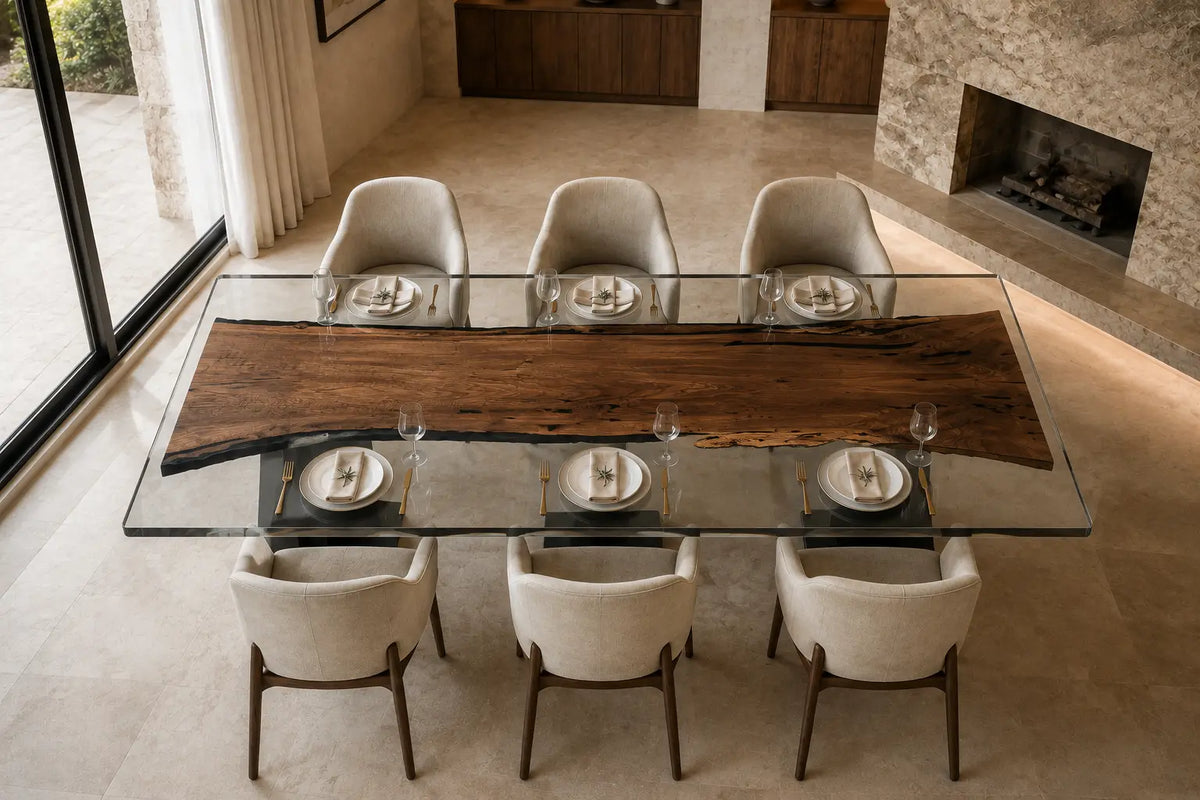 Lucent Edge crystal clear epoxy black walnut dining table DT54