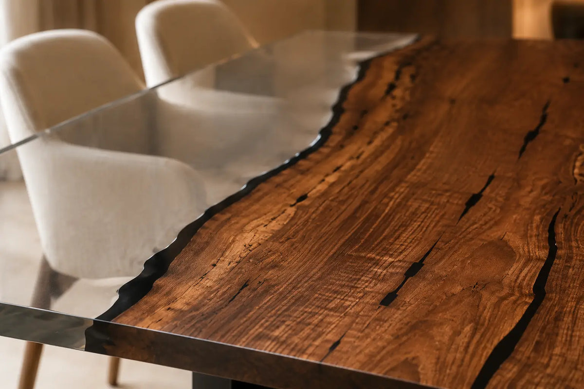 Lucent Edge Crystal Clear Epoxy Black Walnut Dining Table DT54