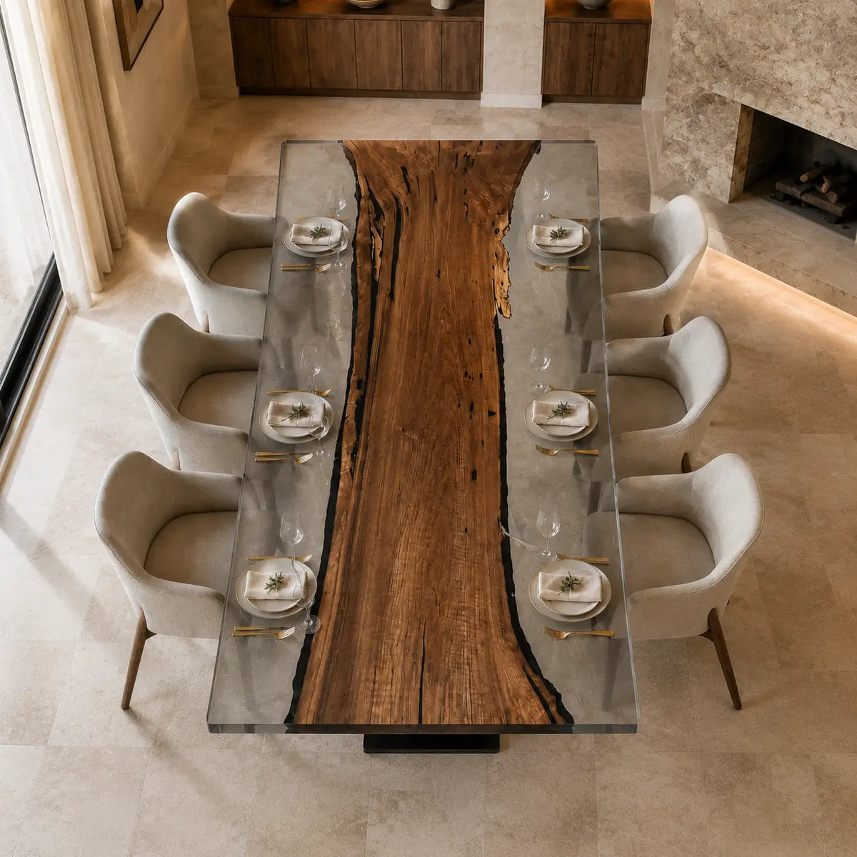 Lucent Edge Crystal Clear Epoxy Black Walnut Dining Table DT54