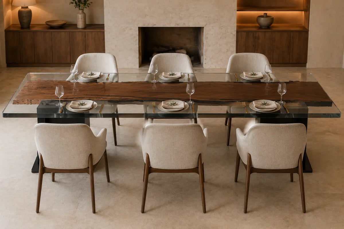 Lucent Edge Crystal Clear Epoxy Black Walnut Dining Table DT54