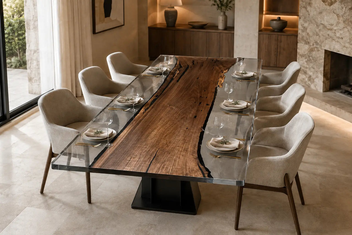 Lucent Edge Crystal Clear Epoxy Black Walnut Dining Table DT54