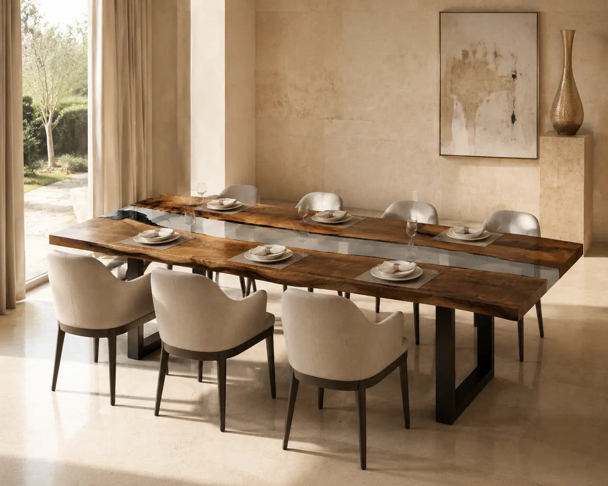 Smoke Passage smoky transparent gray epoxy river black walnut dining table DT55