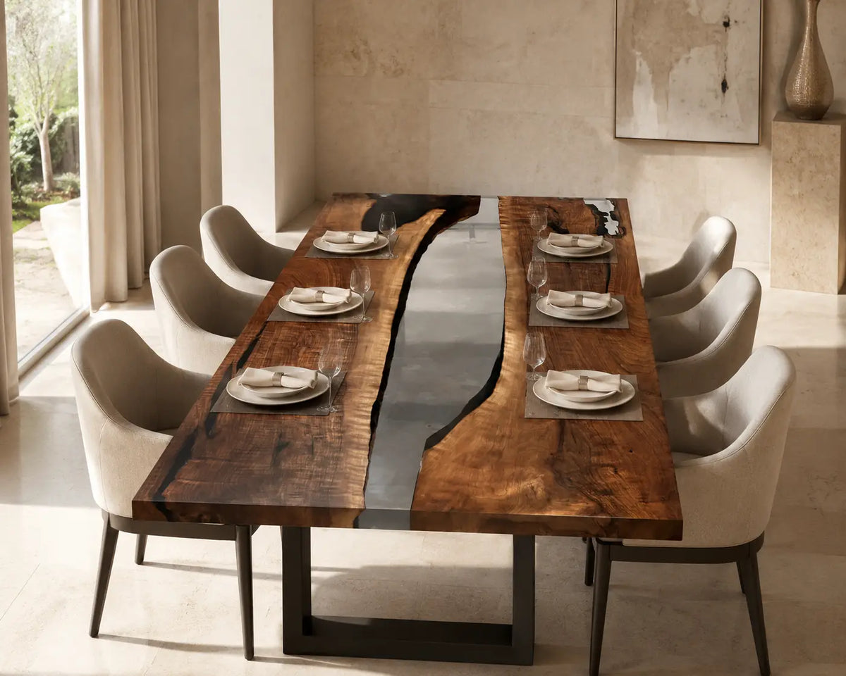 Smoke Passage Smoky Transparent Gray Epoxy River Black Walnut Dining Table DT55
