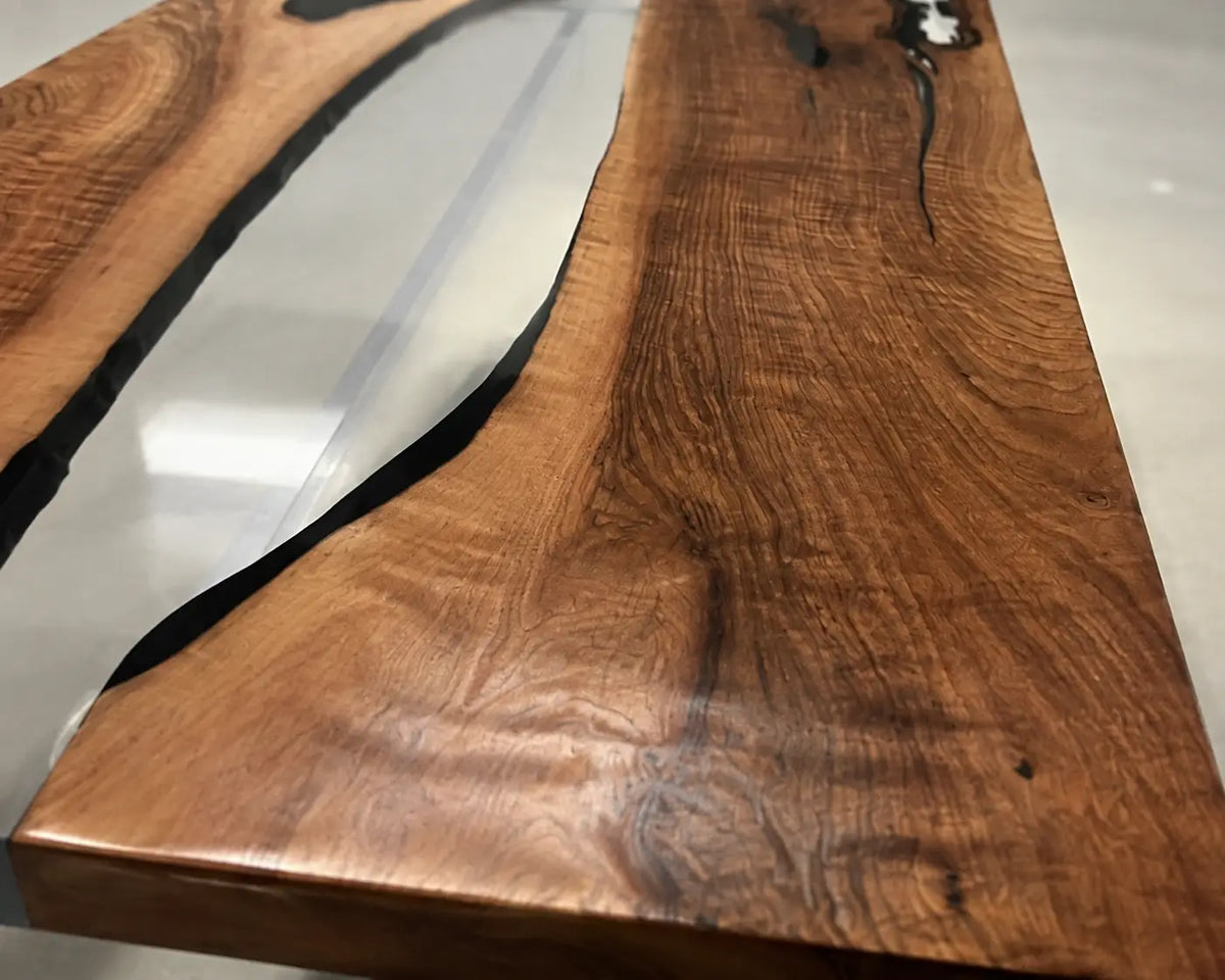Smoke Passage Smoky Transparent Gray Epoxy River Black Walnut Dining Table DT55