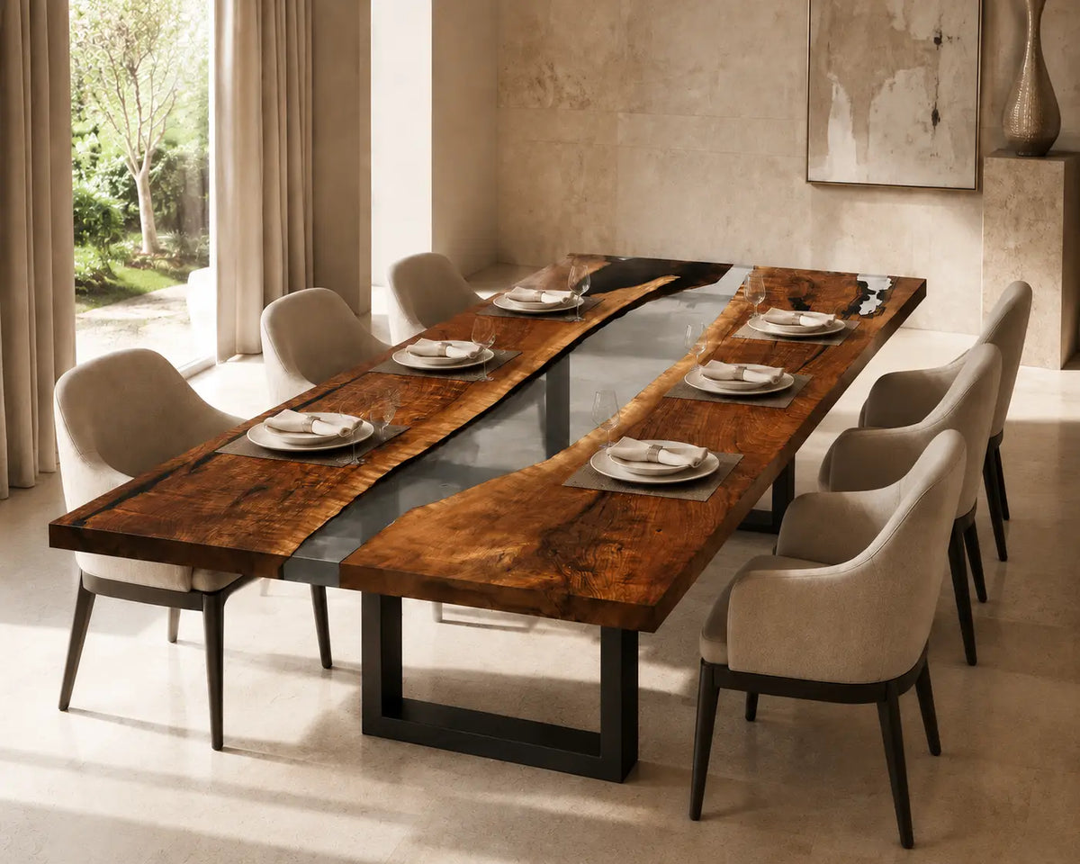 Smoke Passage Smoky Transparent Gray Epoxy River Black Walnut Dining Table DT55