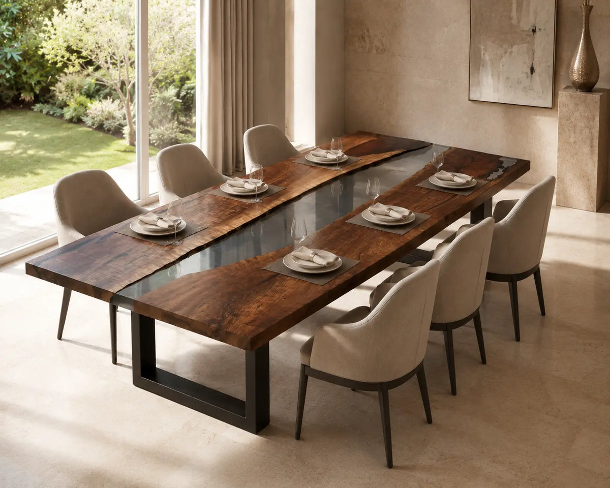 Smoke Passage Smoky Transparent Gray Epoxy River Black Walnut Dining Table DT55
