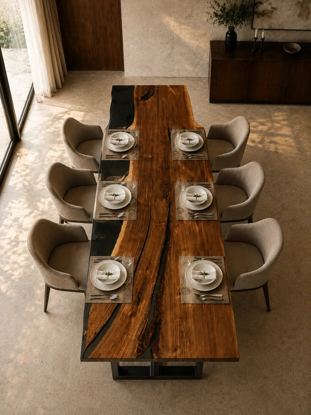 Onyx Vein Opaque Black Epoxy Black Walnut Dining Table DT56