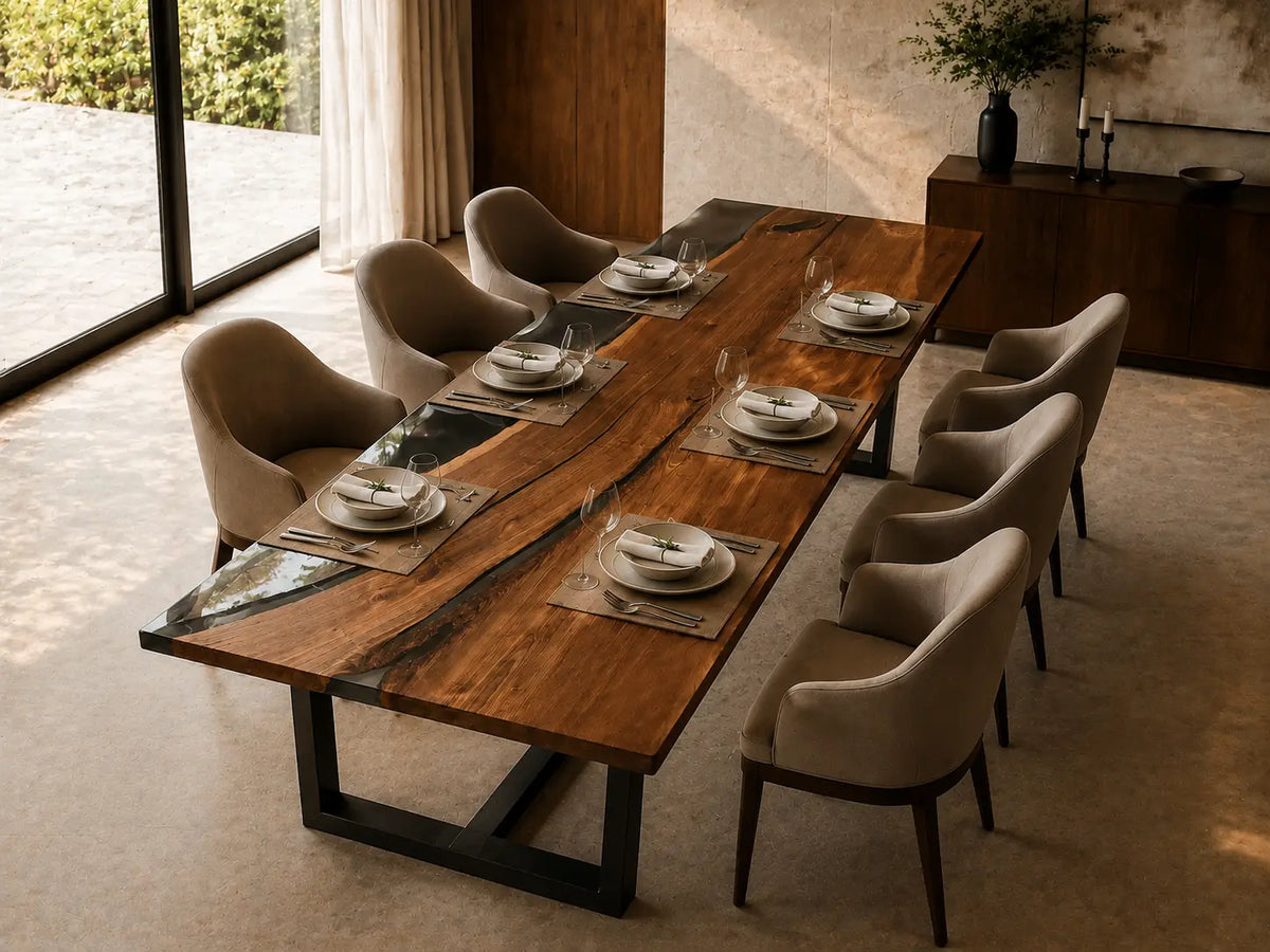 Onyx Vein Opaque Black Epoxy Black Walnut Dining Table DT56