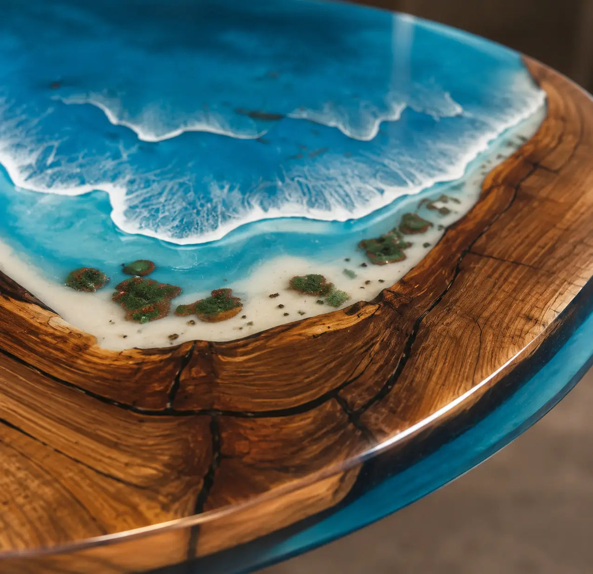 Azure Orbit Ocean Blue & White Surf Epoxy Black Walnut Dining Table DT57