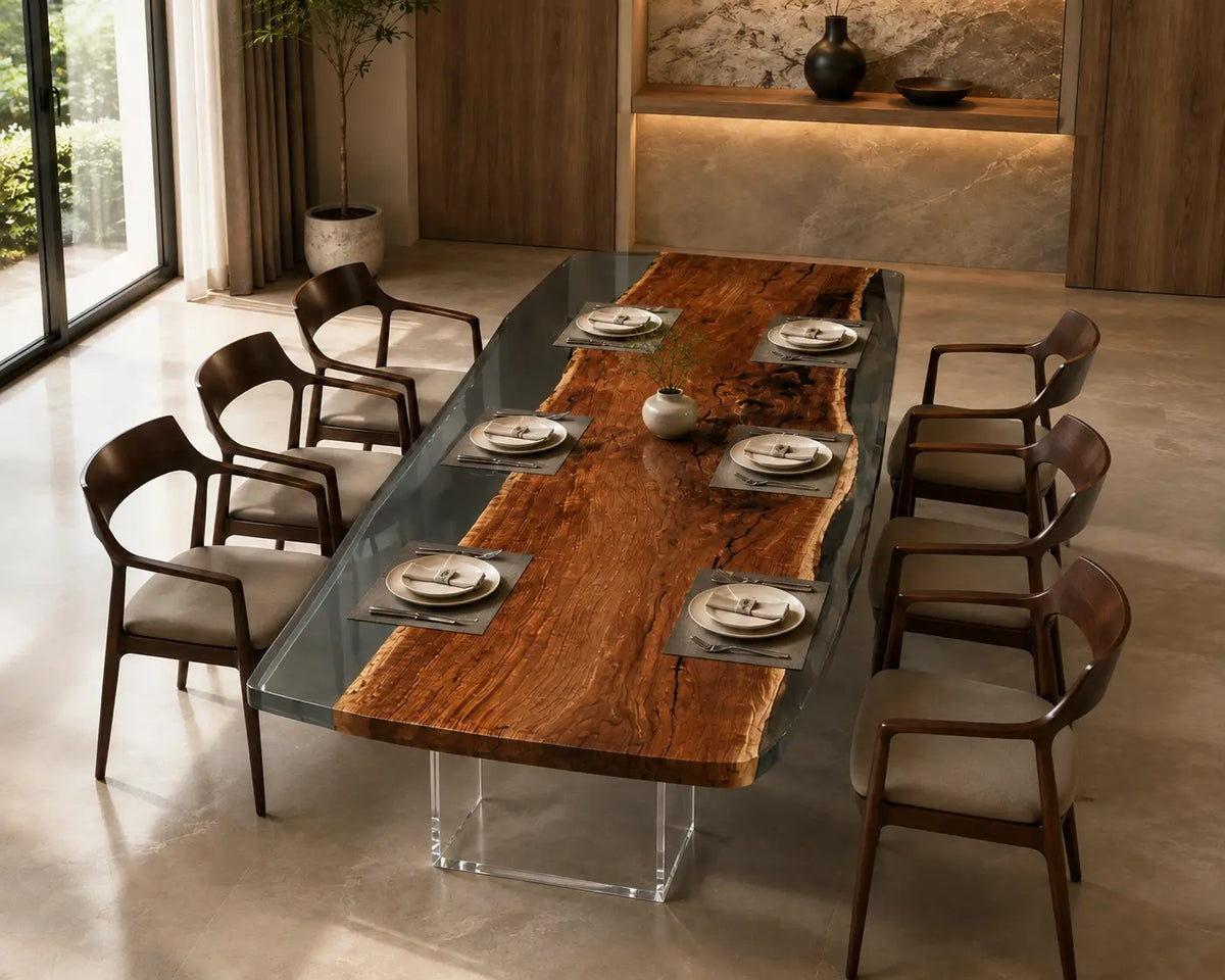 Smoke Banks smoky transparent gray epoxy black walnut dining table DT58
