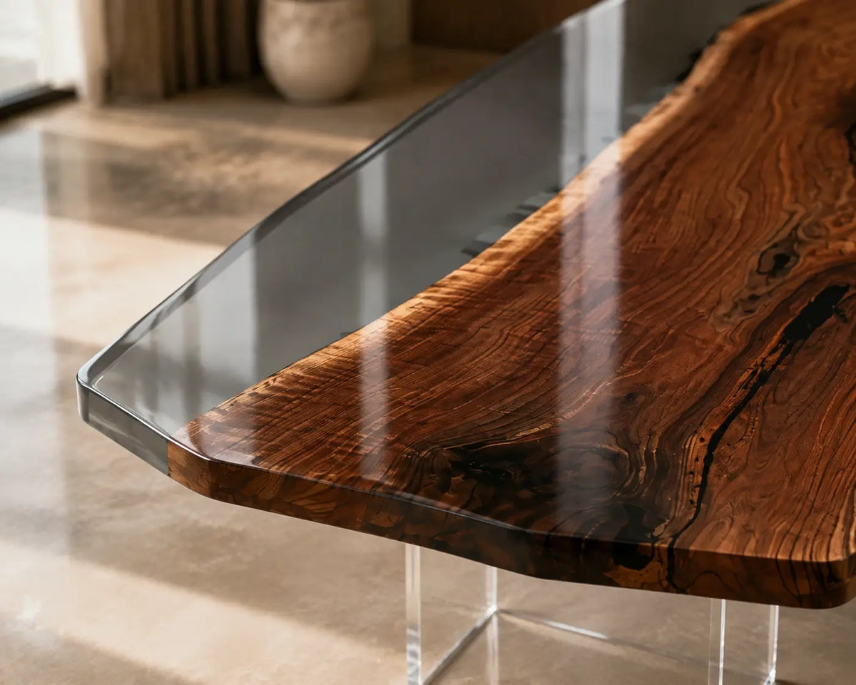 Smoke Banks Smoky Transparent Gray Epoxy Black Walnut Dining Table DT58