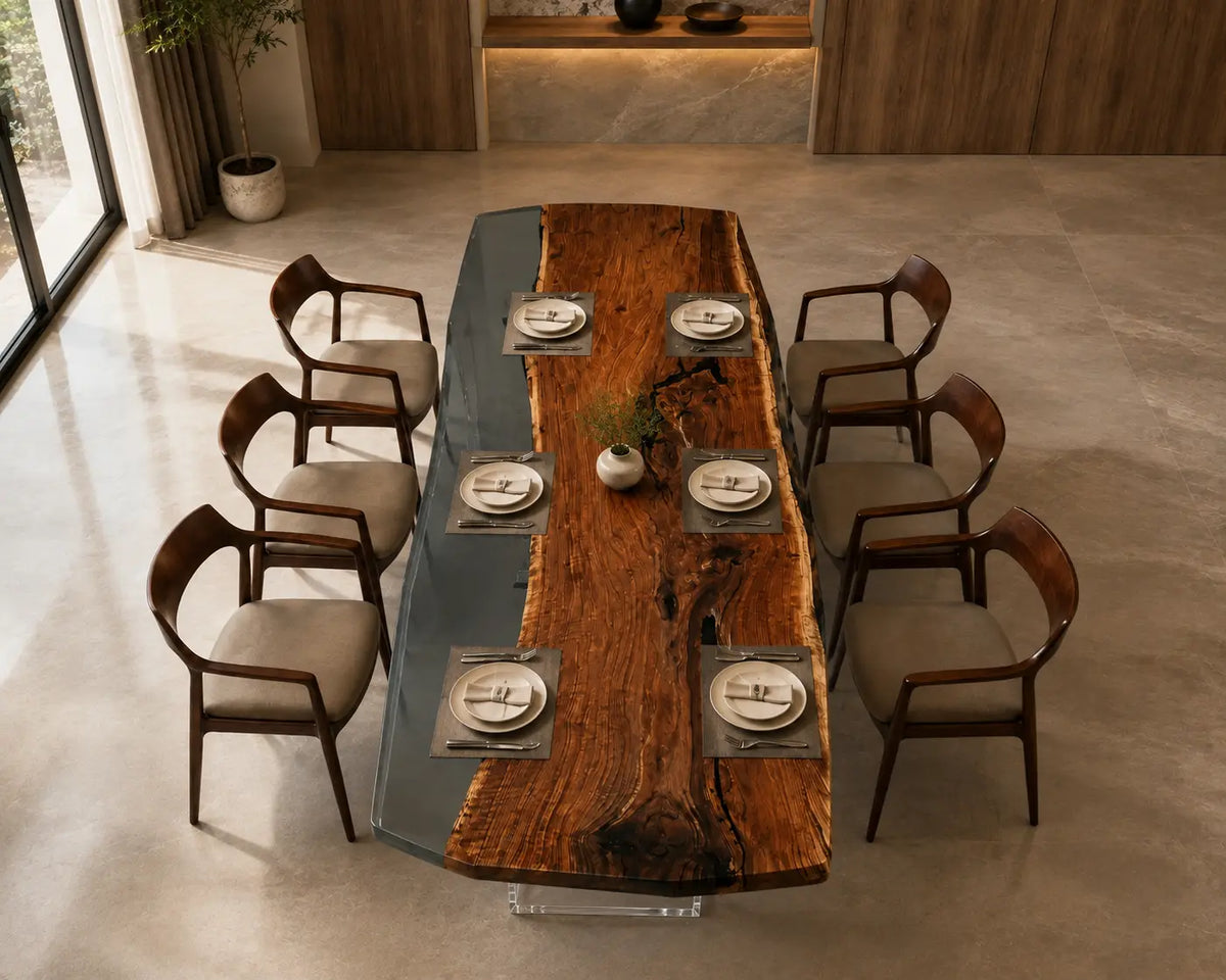 Smoke Banks Smoky Transparent Gray Epoxy Black Walnut Dining Table DT58