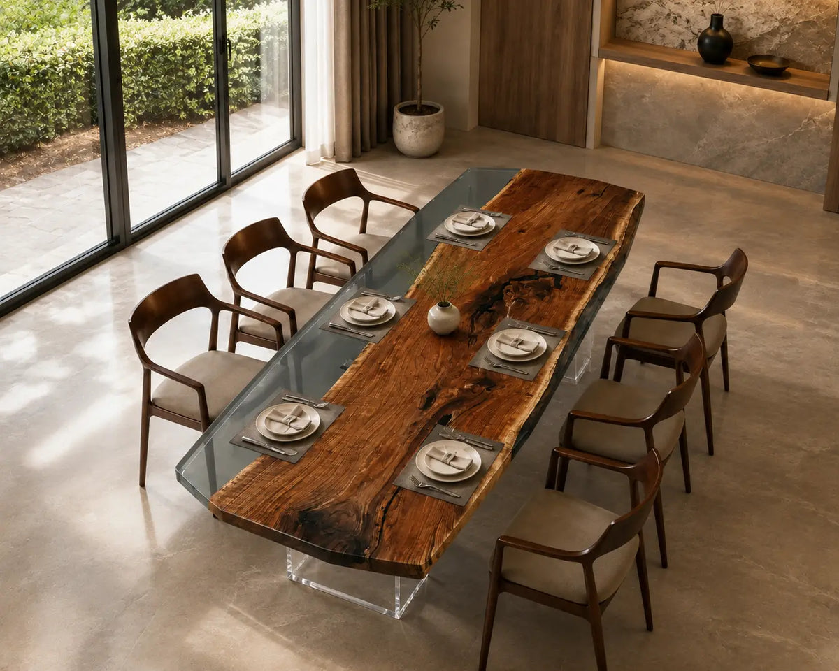 Smoke Banks Smoky Transparent Gray Epoxy Black Walnut Dining Table DT58
