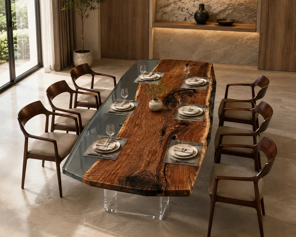 Smoke Banks Smoky Transparent Gray Epoxy Black Walnut Dining Table DT58