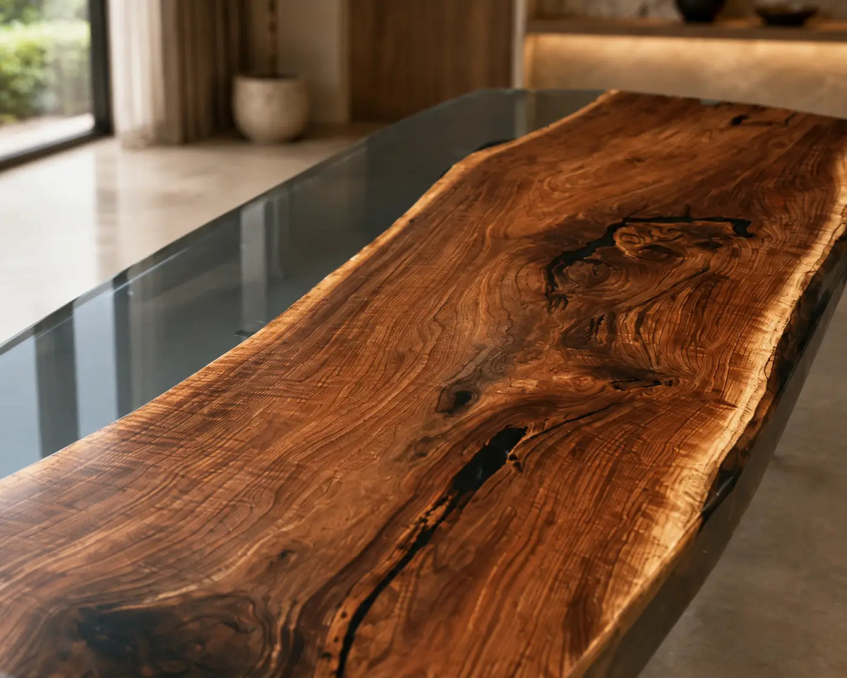 Smoke Banks Smoky Transparent Gray Epoxy Black Walnut Dining Table DT58