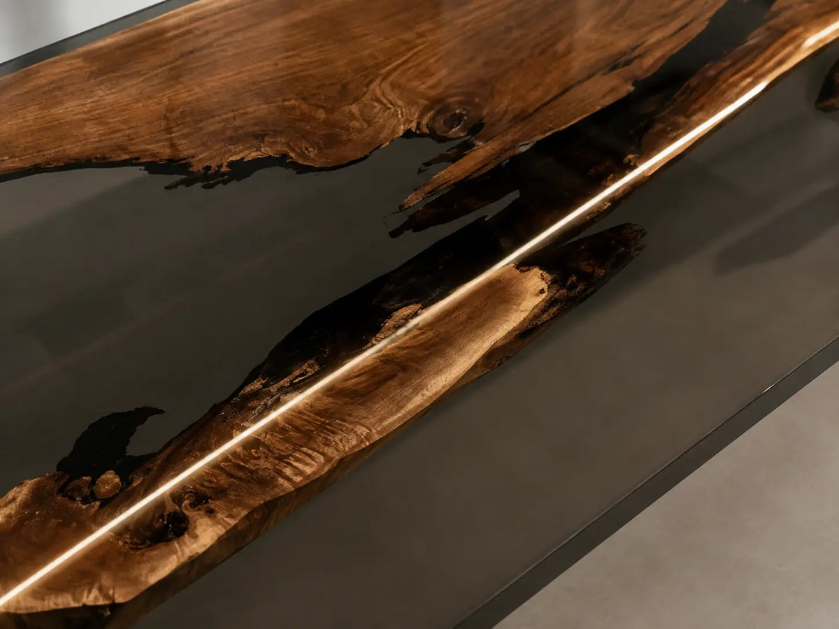 Onyx Garden Opaque Black Epoxy River Black Walnut Dining Table DT59