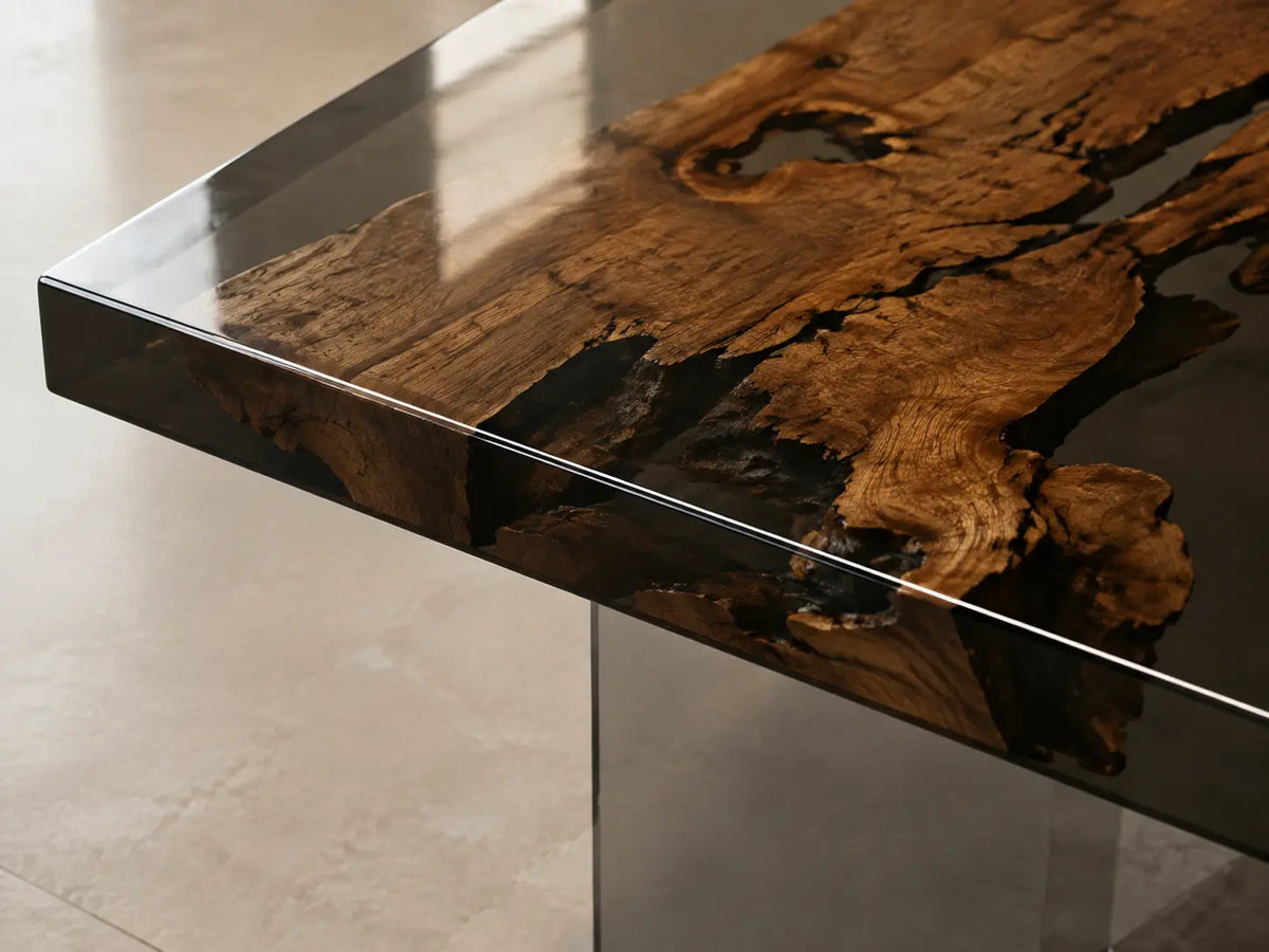 Onyx Garden Opaque Black Epoxy River Black Walnut Dining Table DT59