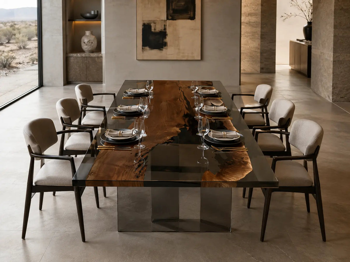 Onyx Canyon Opaque Black Epoxy Black Walnut Dining Table DT60