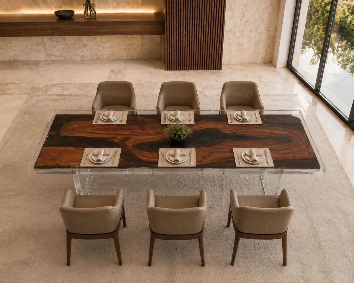 Lucent Terrace crystal clear epoxy black walnut dining table DT61