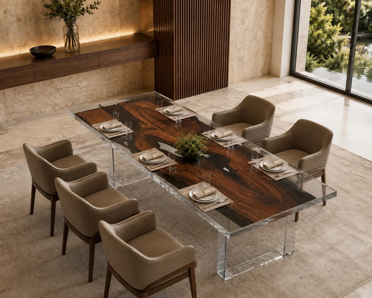 Lucent Terrace Crystal Clear Epoxy Black Walnut Dining Table DT61