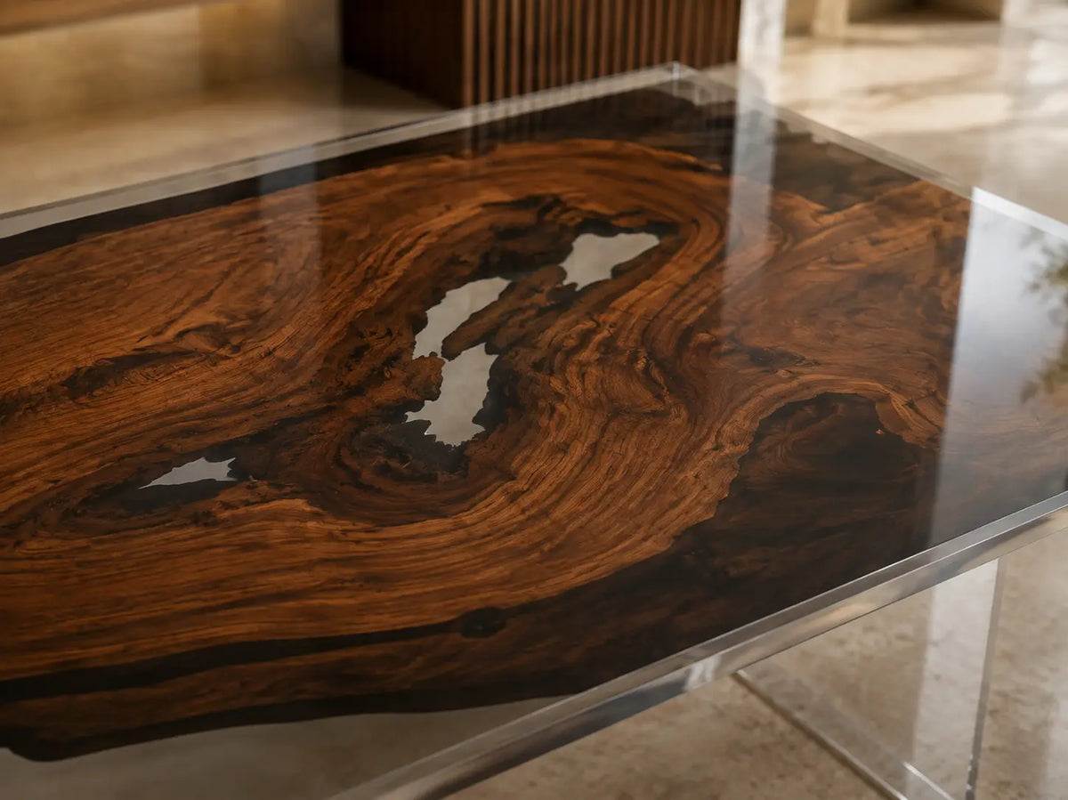 Lucent Terrace Crystal Clear Epoxy Black Walnut Dining Table DT61