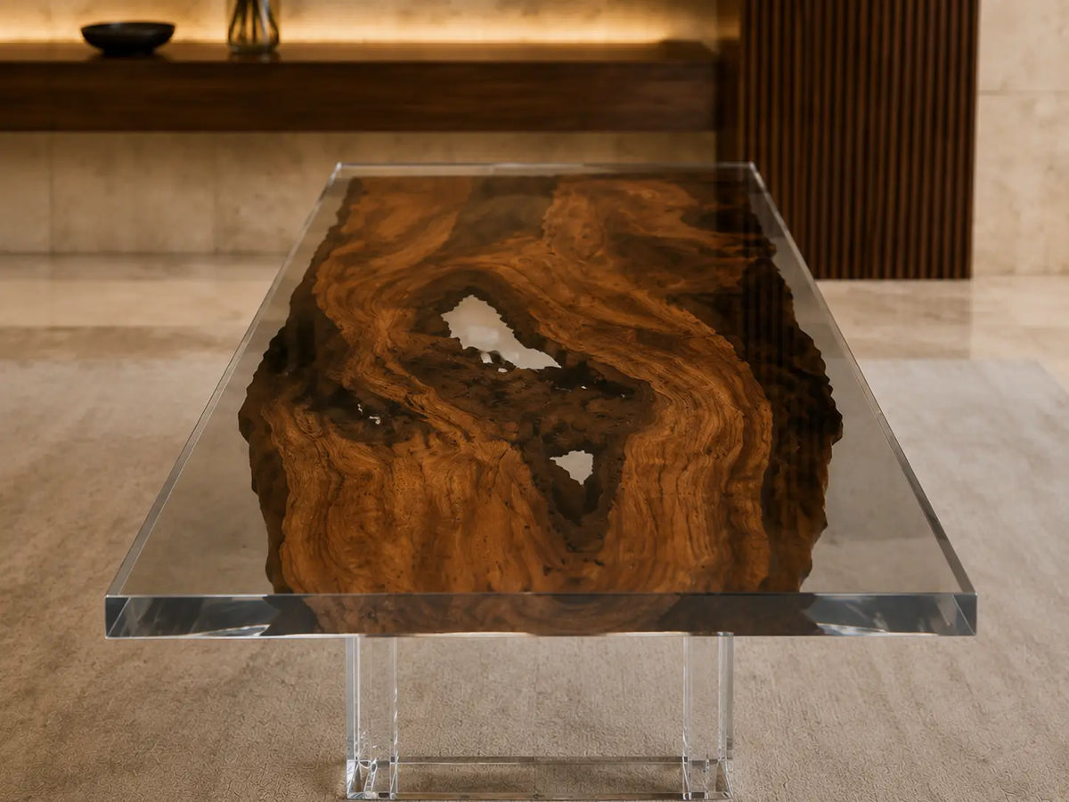 Lucent Terrace Crystal Clear Epoxy Black Walnut Dining Table DT61