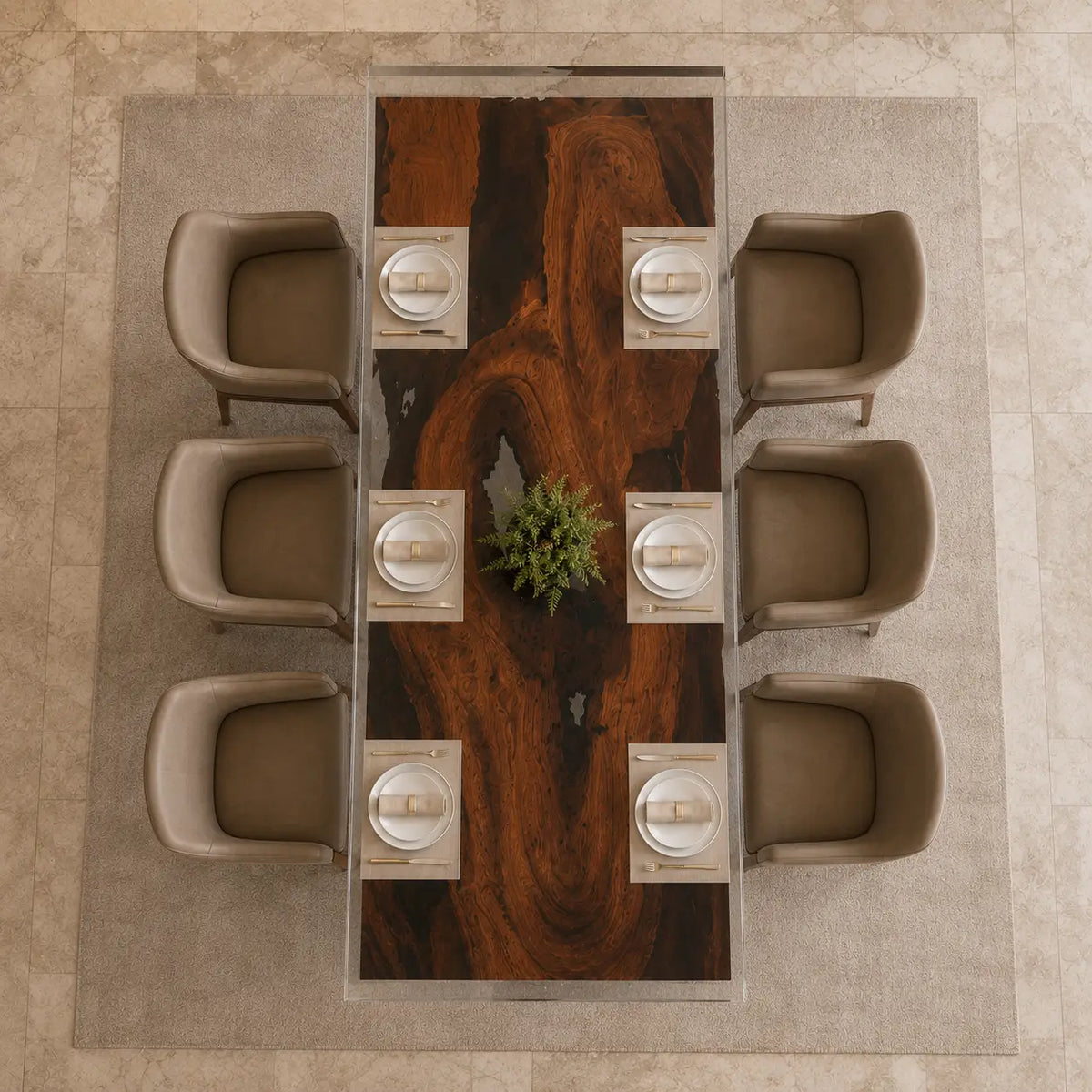 Lucent Terrace Crystal Clear Epoxy Black Walnut Dining Table DT61