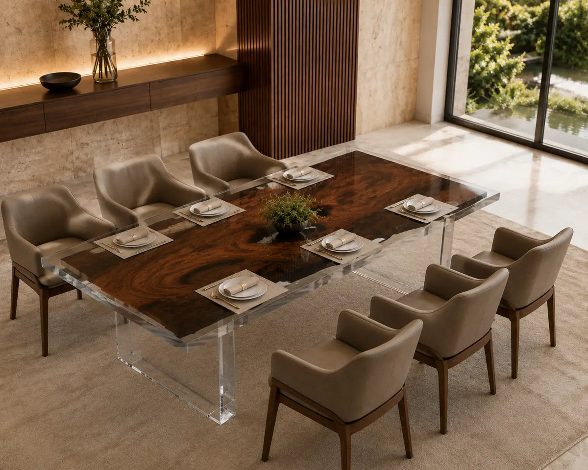 Lucent Terrace Crystal Clear Epoxy Black Walnut Dining Table DT61