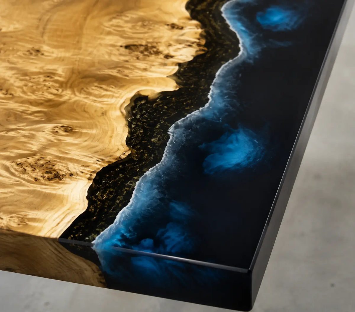 Midnight Shore Midnight Blue & White Surf Epoxy Poplar Dining Table DT62
