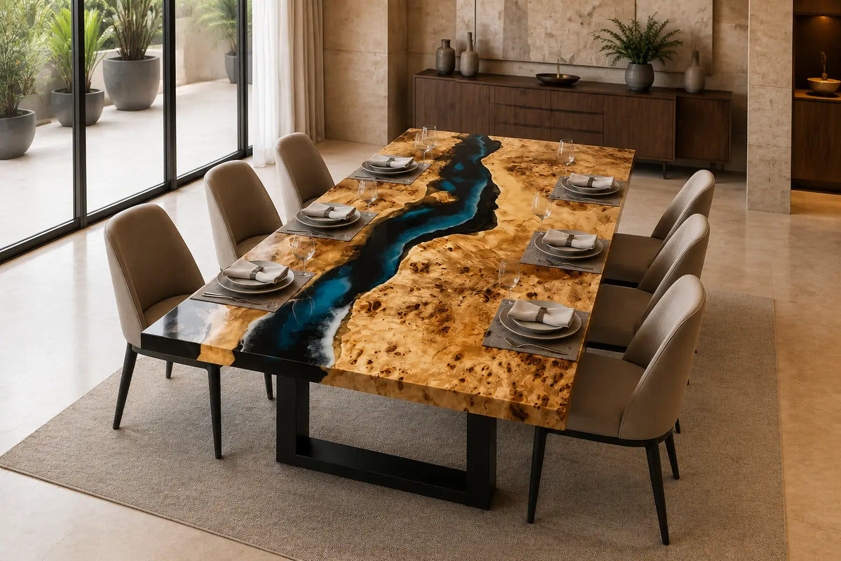 Midnight Canyon Midnight Blue & Turquoise Highlights Epoxy River Poplar Dining Table DT63