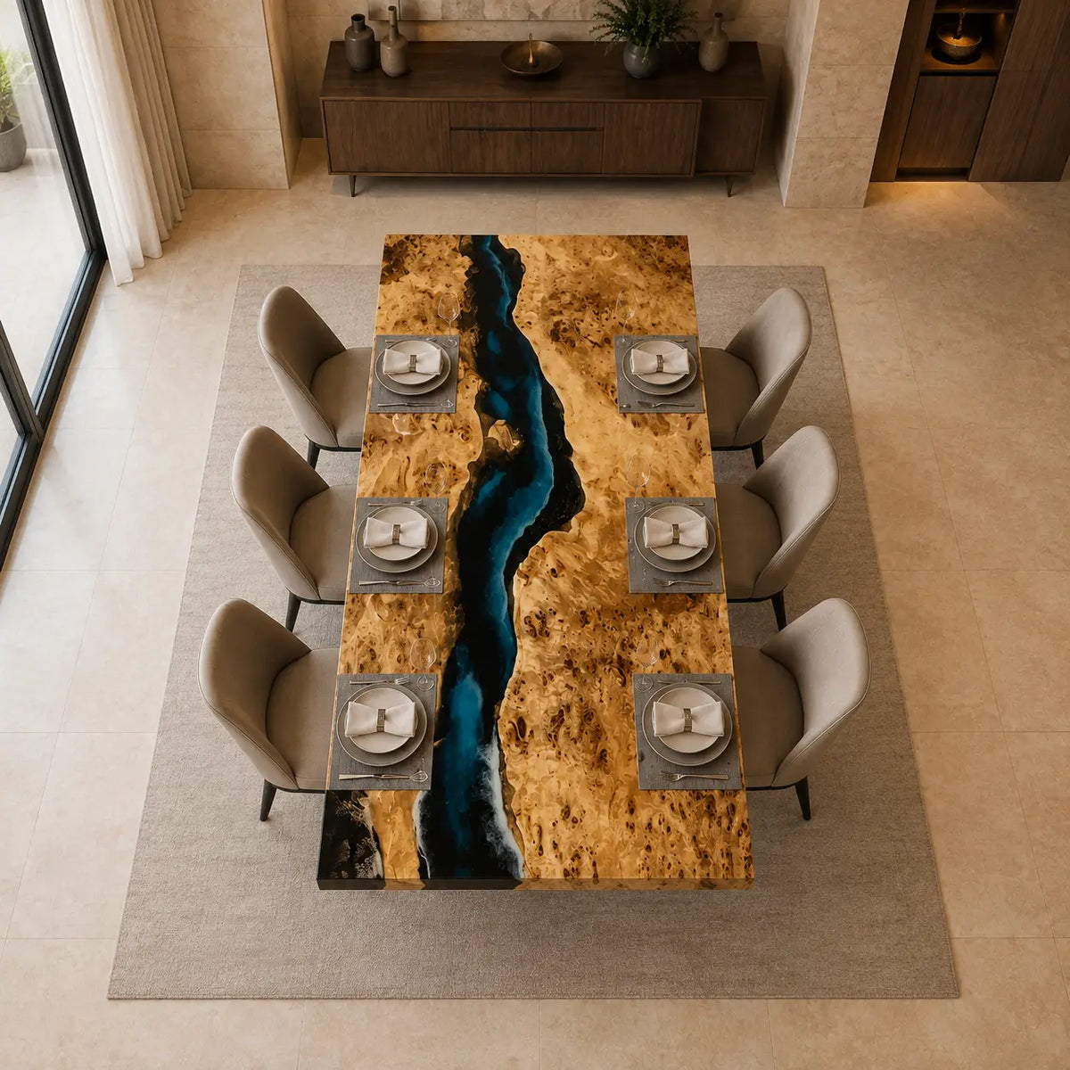 Midnight Canyon Midnight Blue & Turquoise Highlights Epoxy River Poplar Dining Table DT63