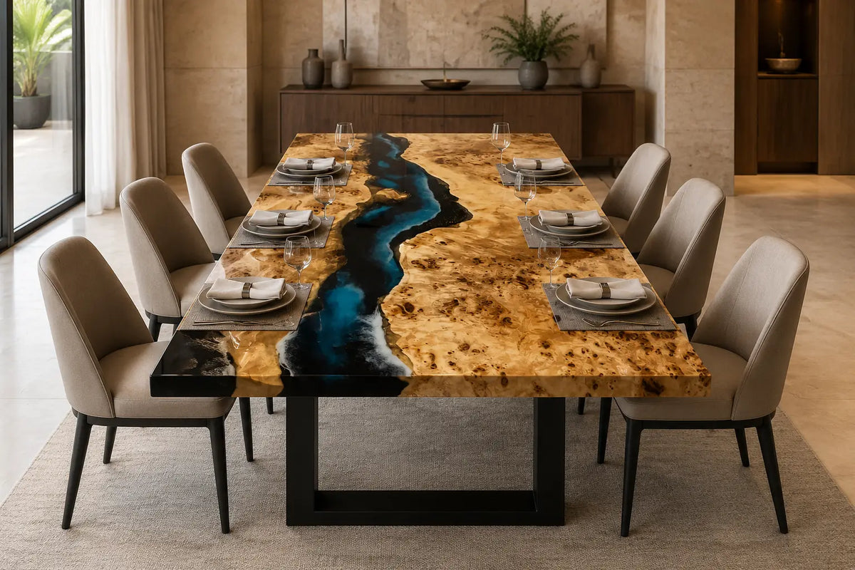 Midnight Canyon Midnight Blue & Turquoise Highlights Epoxy River Poplar Dining Table DT63
