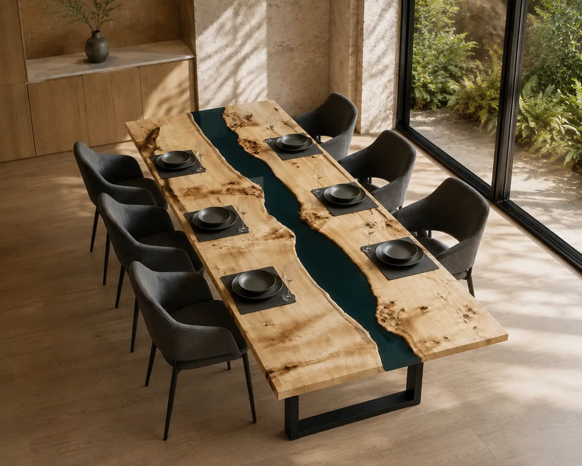 Emerald Stream emerald green epoxy river poplar dining table DT65