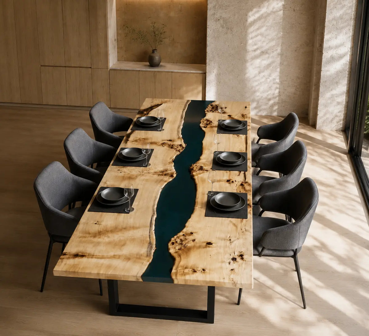 Emerald Stream Emerald Green Epoxy River Poplar Dining Table DT65