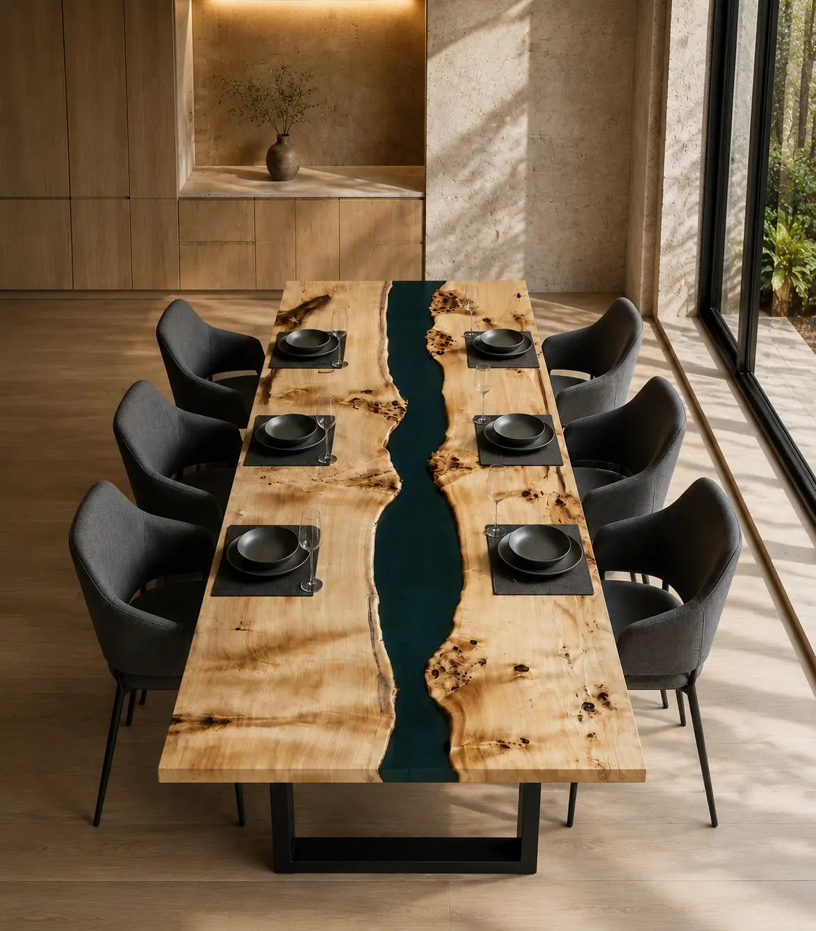 Emerald Stream Emerald Green Epoxy River Poplar Dining Table DT65