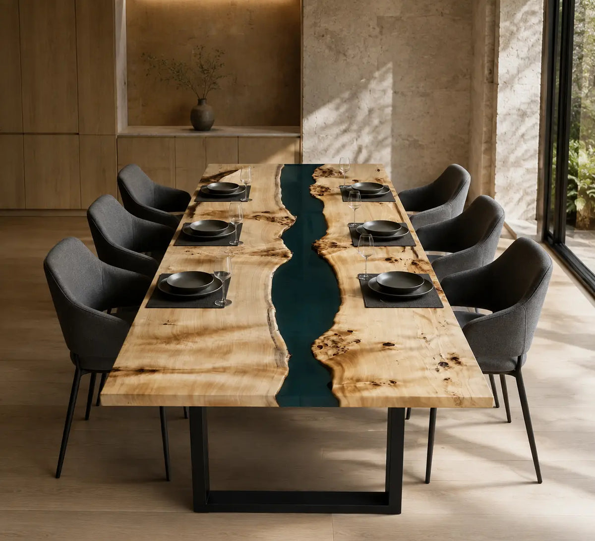 Emerald Stream Emerald Green Epoxy River Poplar Dining Table DT65