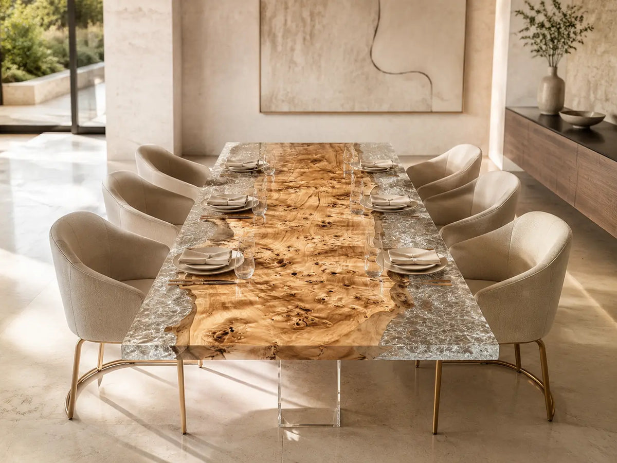 Crystal Frost Crystal Clear & White Crystal Aggregate Epoxy Poplar Dining Table DT66