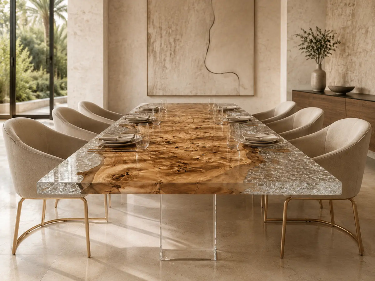 Crystal Frost Crystal Clear & White Crystal Aggregate Epoxy Poplar Dining Table DT66