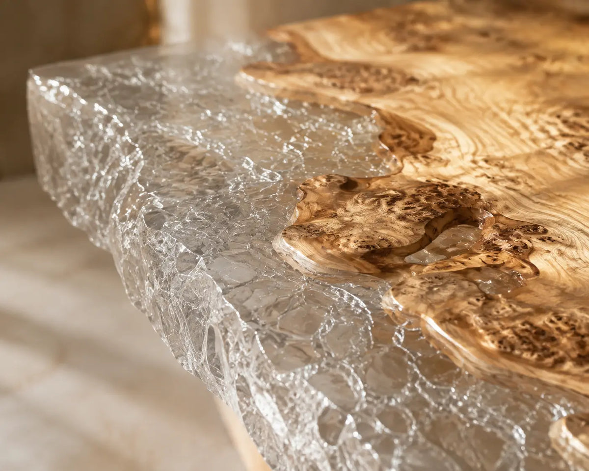 Crystal Glacier Crystal Clear & White Crystal Aggregate Epoxy Poplar Dining Table DT68