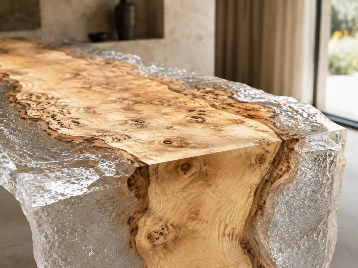 Crystal Glacier Crystal Clear & White Crystal Aggregate Epoxy Poplar Dining Table DT68