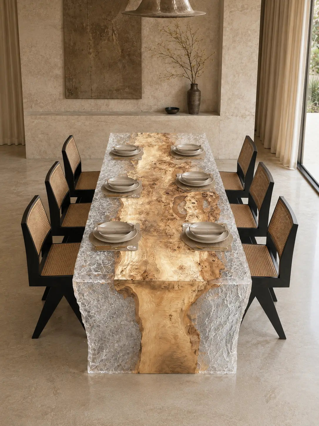 Crystal Glacier Crystal Clear & White Crystal Aggregate Epoxy Poplar Dining Table DT68
