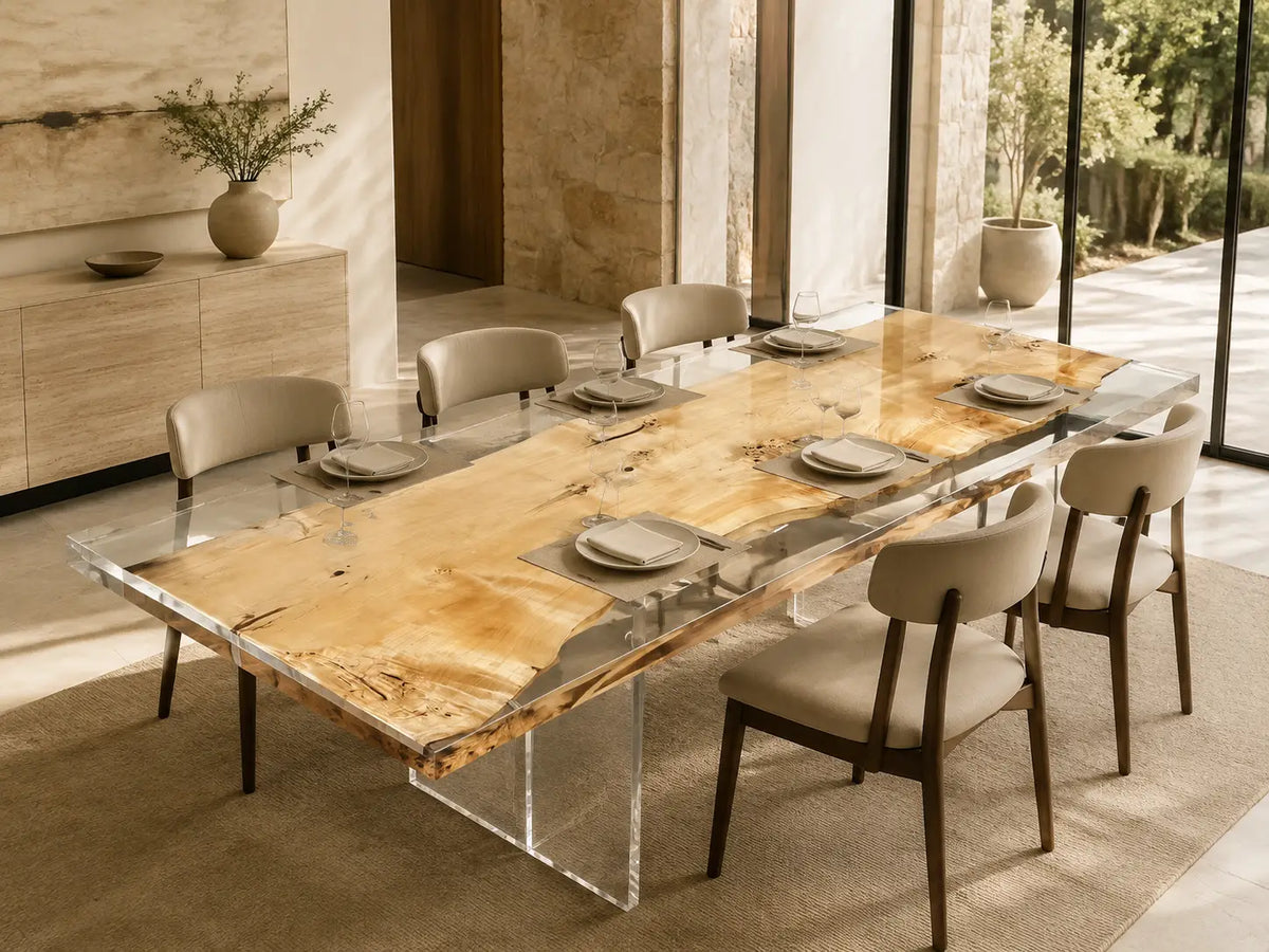 Lucent Plain crystal clear epoxy poplar dining table DT69