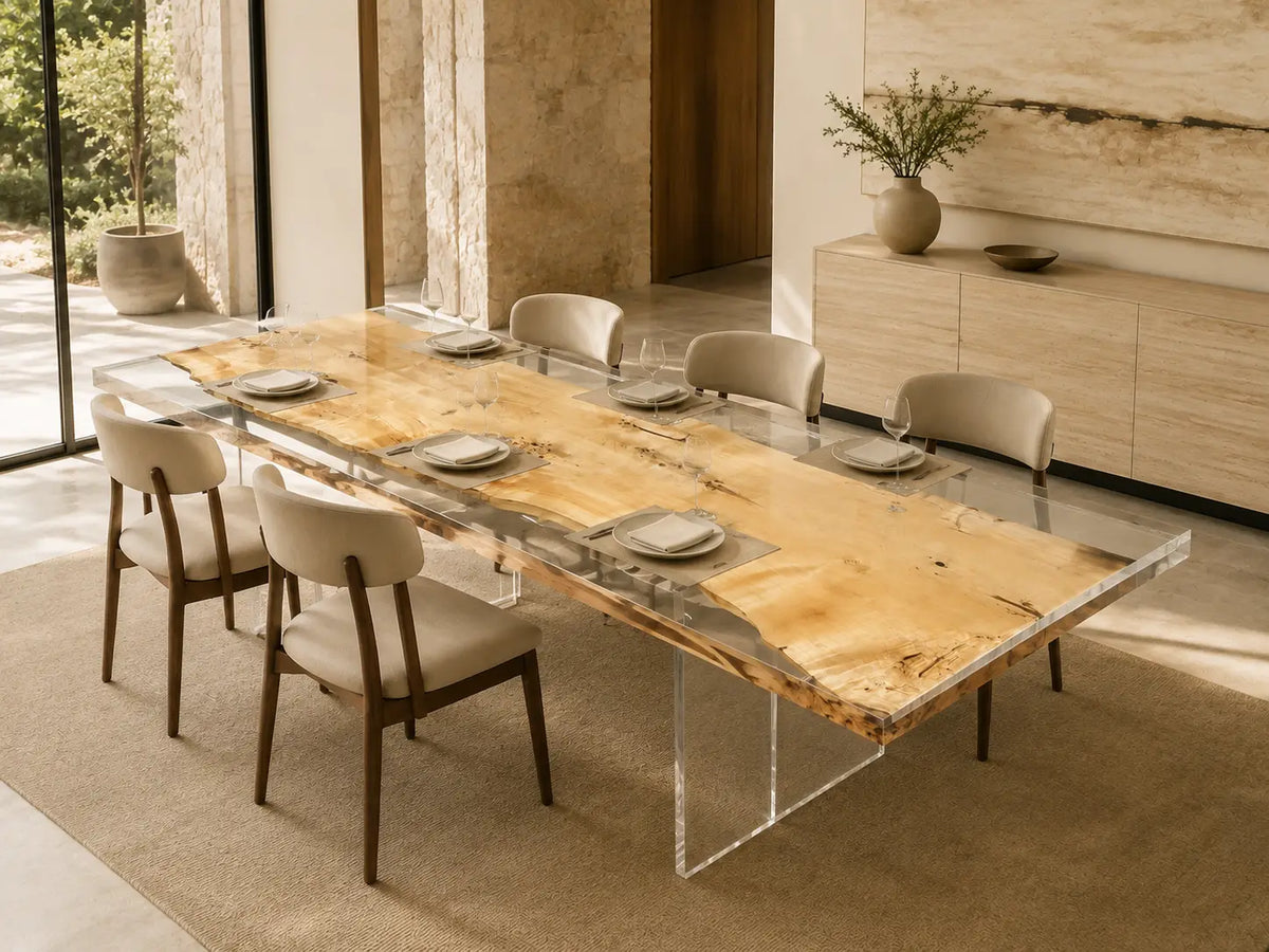Lucent Plain Crystal Clear Epoxy Poplar Dining Table DT69