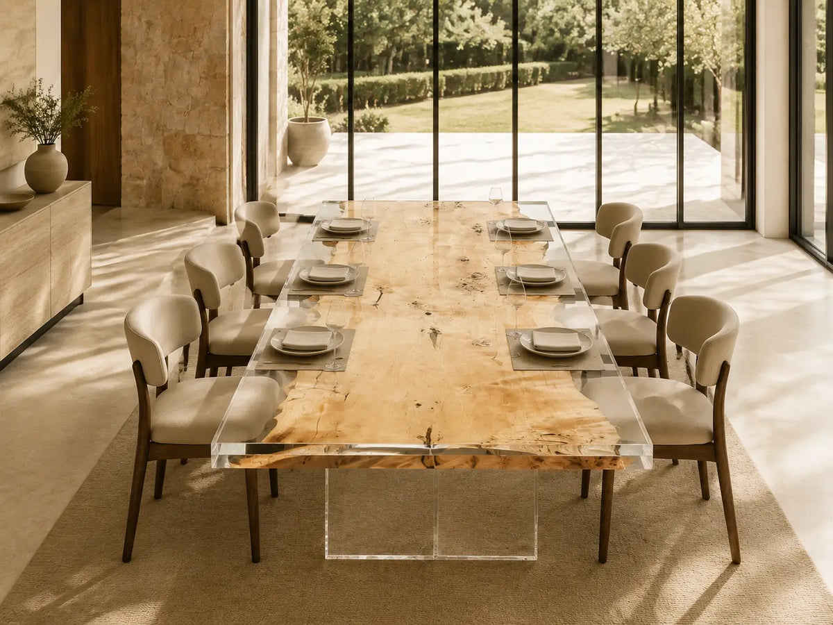 Lucent Plain Crystal Clear Epoxy Poplar Dining Table DT69