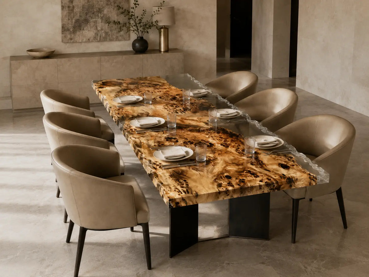 Lucent Burl crystal clear epoxy poplar dining table DT70